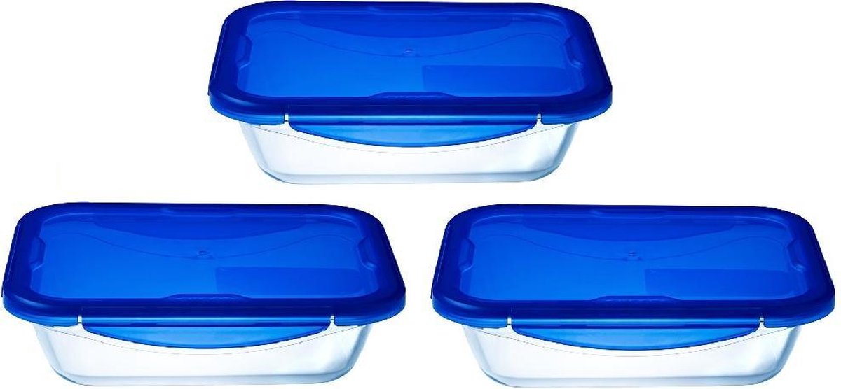 Pyrex - boîte à lunch Cook Go avec couvercle 800 ml lot de 3 pièces - bleu transparent