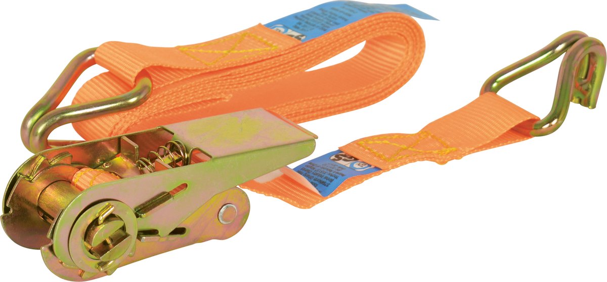 Sangle de tension Carpoint avec cliquet et crochets – 7 mètres – 350 kg – certifiée TüV – polyester – pour sécuriser les charges