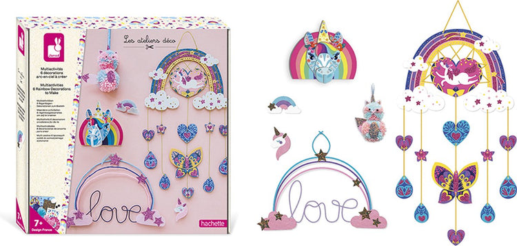Janod - les ateliers déco - Coffret artisanal 6 décorations arc-en-ciel