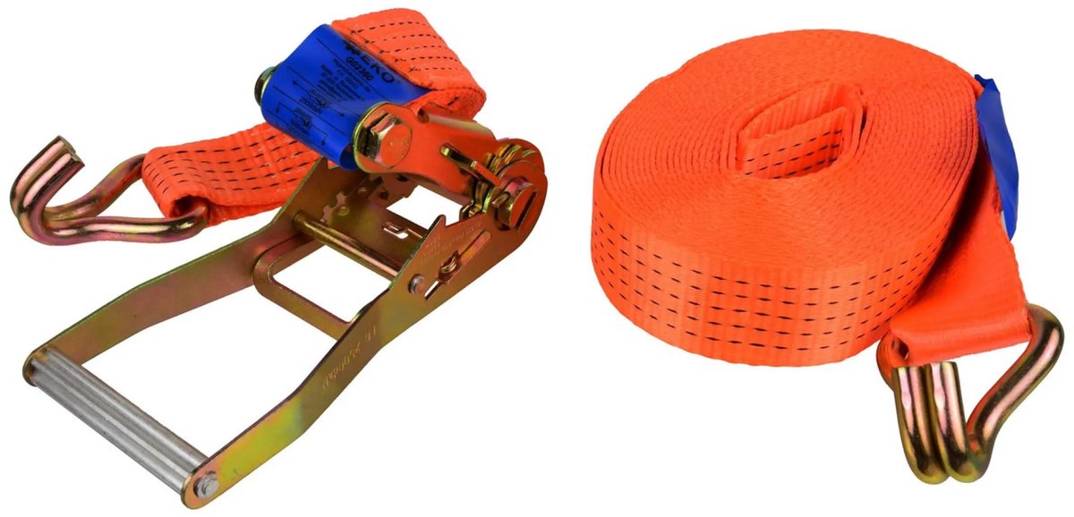 Sangle de traction à cliquet Geko - 10 m - 5000 kg - polyester - crochets en J - largeur 50 mm