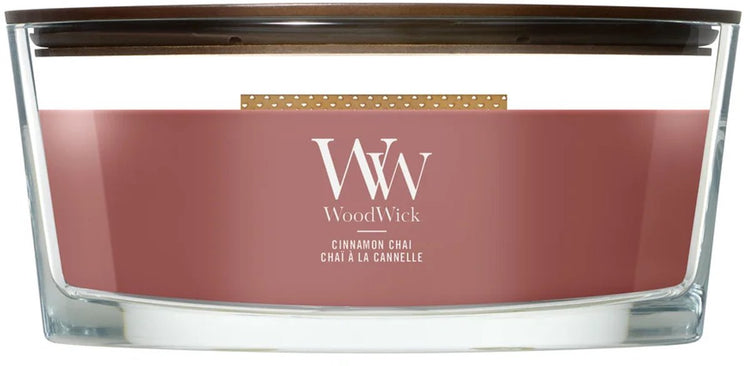 Bougie parfumée Woodwick Heartwick Flame Ellipse - Chaï à la cannelle - 50 heures de combustion