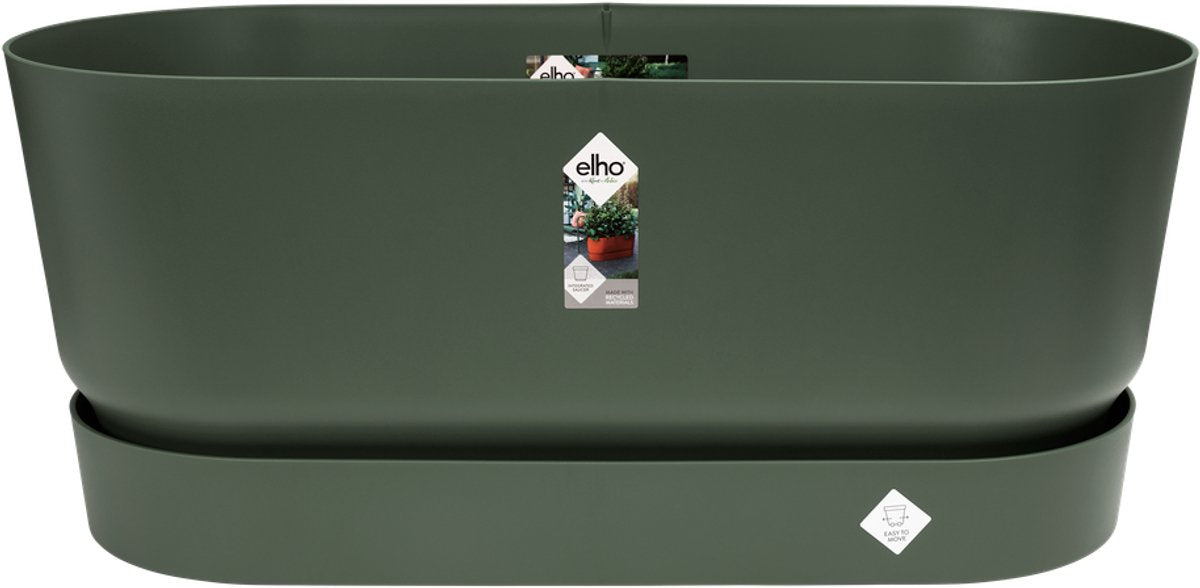 Elho greenville auge de terrasse à roulettes - jardinière avec réservoir d'eau - plastique 100% recyclé - l78 x l35 x h33,5 cm - vert feuille