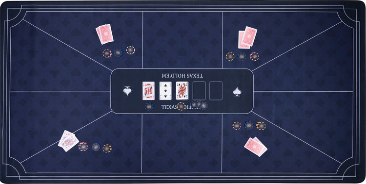 Tapis de poker Engelhart bleu 180x90 cm - caoutchouc polyester - surface de jeu lisse - accessoire de dés de poker -