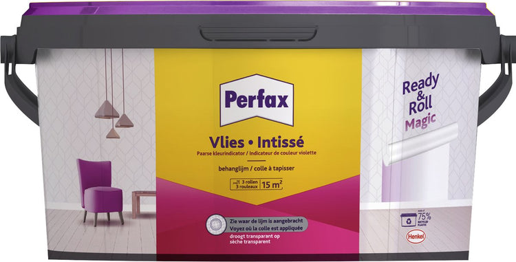 Colle à papier peint magique intissé Perfax ready roll 2,25 kg | Image 100 % couleur lors de la pose du papier peint | La colle magique pour papier peint intissé sèche de manière transparente