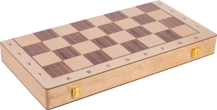 Jeu d'échecs pliant Engelhart - 32 pièces - bois d'érable noyer - plateau de luxe avec coordonnées - hauteur roi 90 mm -