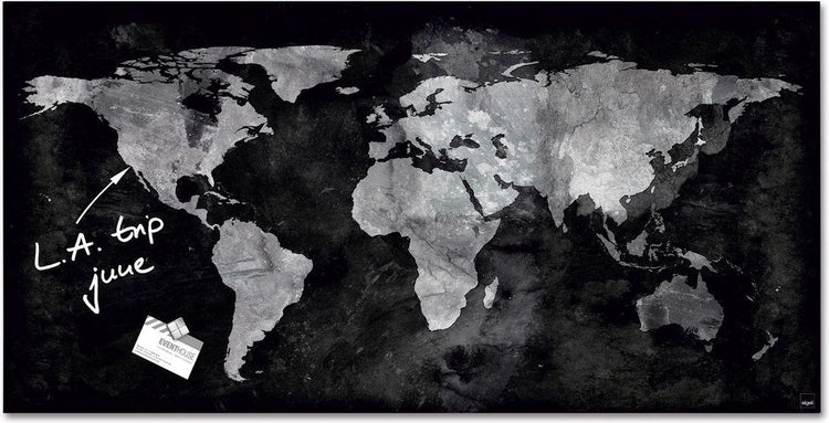 Tableau magnétique en verre Sigel - artverum - 91x46cm - carte du monde noire - si-gl270