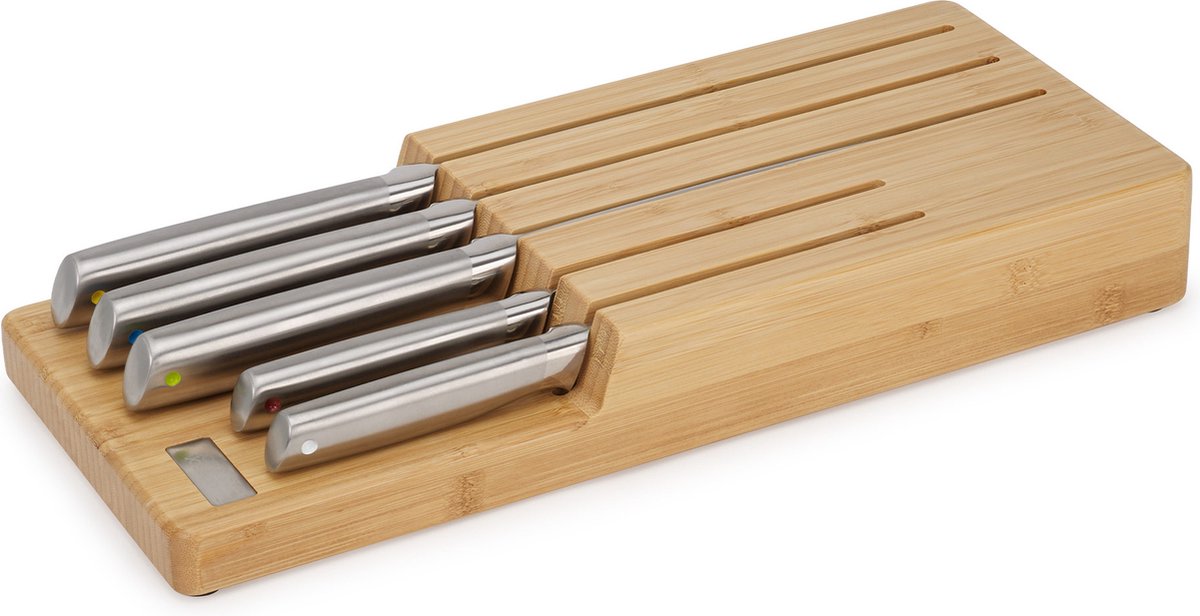 Joseph joseph - couteaux en acier surélevés avec support pour tiroir bambou 5 pièces - acier inoxydable - marron -