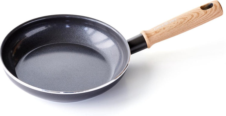 Poêle vintage Greenchef 20 cm - revêtement antiadhésif sans PFA - poêle wok induction - poêle en céramique - passe au four jusqu'à 160°c - manche en bois - poignée de refroidissement - noir