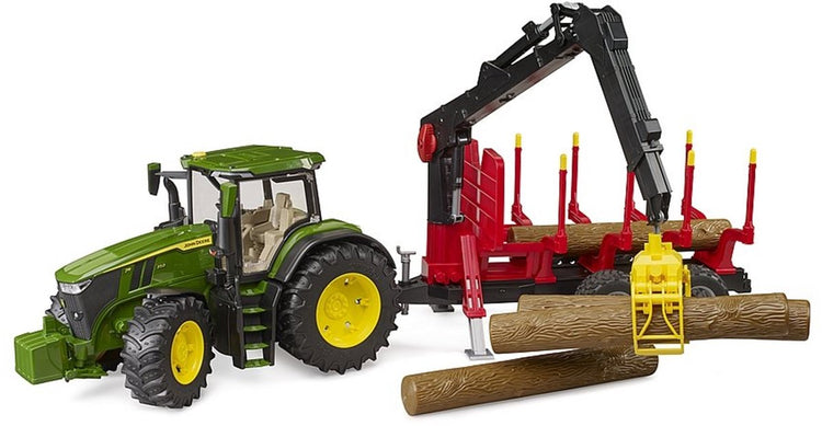 Bruder John Deere 7R 350 avec remorque et 4 troncs d'arbres