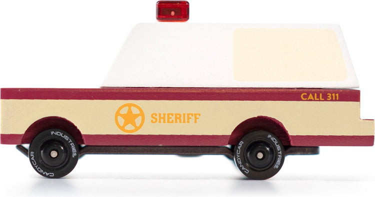 Camion shérif de voiture jouet Candylab - Monde des voitures de bonbons en bois.