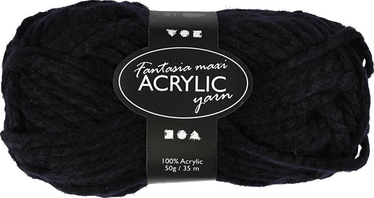 Fil acrylique fantaisie Creativ company, l: 35 m, maxi, noir, 50 g 1 pelote