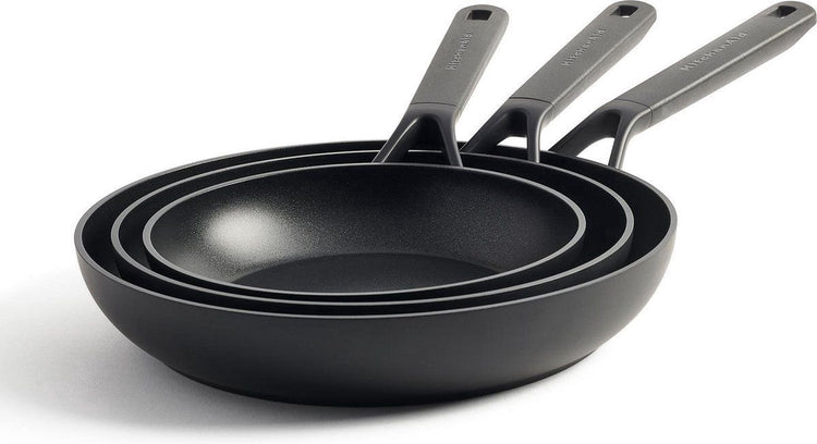 Kitchenaid classic ensemble de poêles à frire en aluminium forgé 3 pièces - noir - induction - antiadhésif - sans pfas