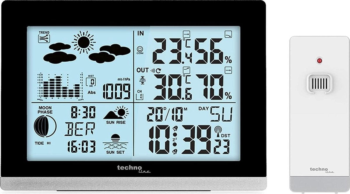 Station météo Technoline - ws 6762 - 158x113x40mm - noir argent - avec 1 capteur extérieur 30m - tl-ws6762