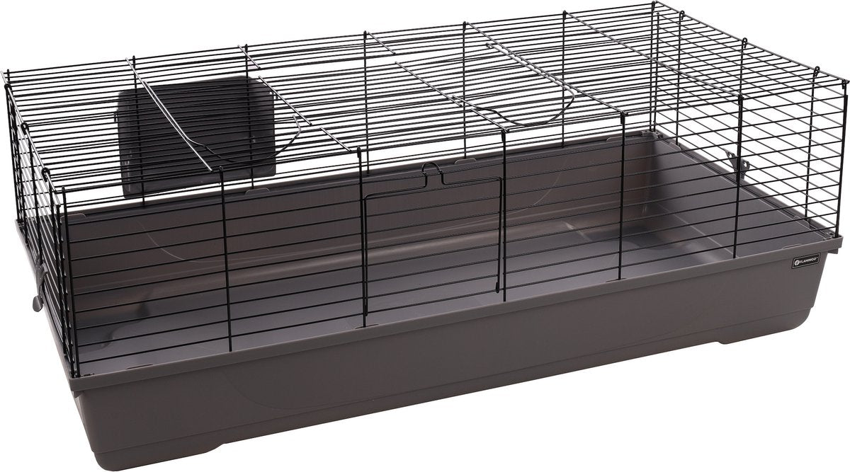 Cage hamster Flamingo - mobi - cage cobaye cage lapin nain - cage intérieure spacieuse avec râtelier à foin et fond profond - métal noir gris - 117,5x58x42,5 cm - qualité européenne