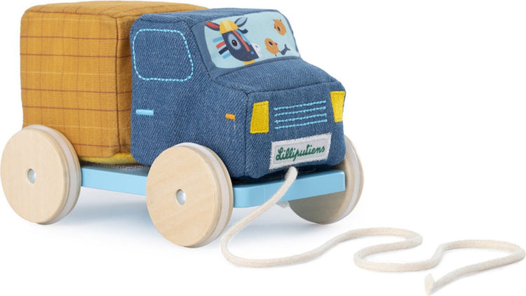 Lilliputiens - figurine à tirer camion en béton - les sons et les actions sont au rendez-vous : un camion plein d'activités - dès 1 an