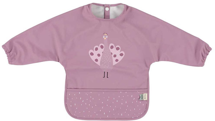 Trixie | bavoir lavable avec manches - mrs. paon - pour bébés et jeunes enfants de 2 à 4 ans - facile à nettoyer - violet