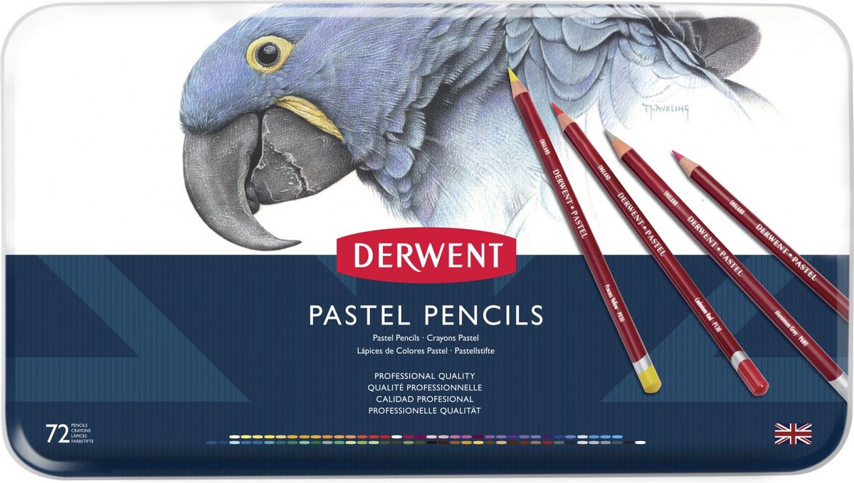 Crayons pastel Derwent - assortiment en boîte métallique - 4mm - 72 pièces
