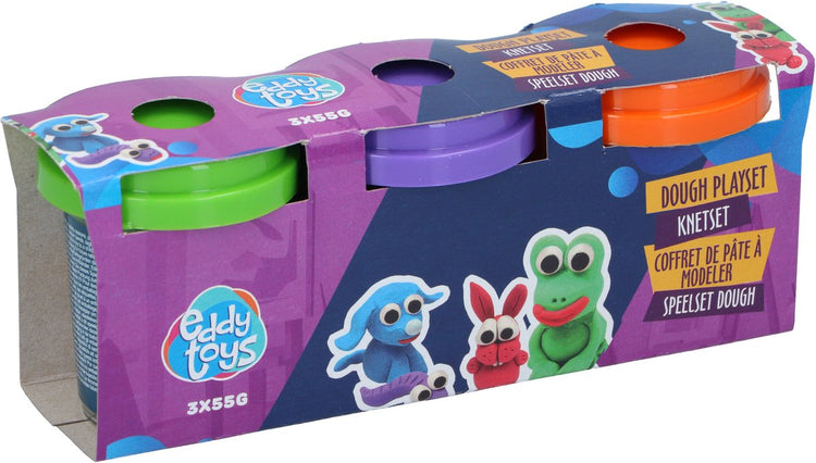 Eddy Toys Clay Set 3x55g - Set d'argile avec 3 pots de pâte à modeler - Coffret de pâte pour enfants à partir de 18 mois - Coffret d'argile de différentes couleurs - 1 combinaison de couleurs aléatoire