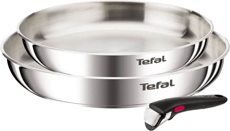 Tefal ingenio emotion l8969345 – set de poêles 3 pièces – poêles inox 24 28 cm – poignée amovible – empilable – convient à l'induction – passe au four – sans revêtement
