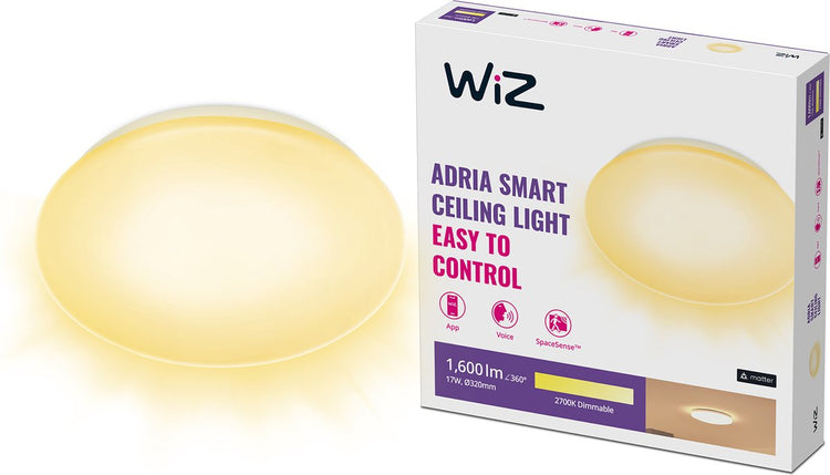 Plafonnier Wiz adria - lumière blanc chaud - éclairage LED intelligent - LED intégrée - 17w - blanc - wi-fi