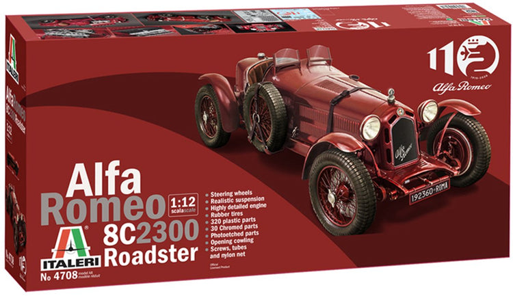 Italeri maquette véhicule militaire - 4708 alfa romeo 8c 2300 roadster plastique - 1:12 - modélisme