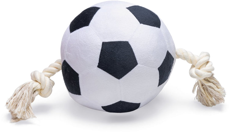 Beeztees ballon de football avec corde - jouet pour chien - peluche - noir et blanc - 36x19x19cm