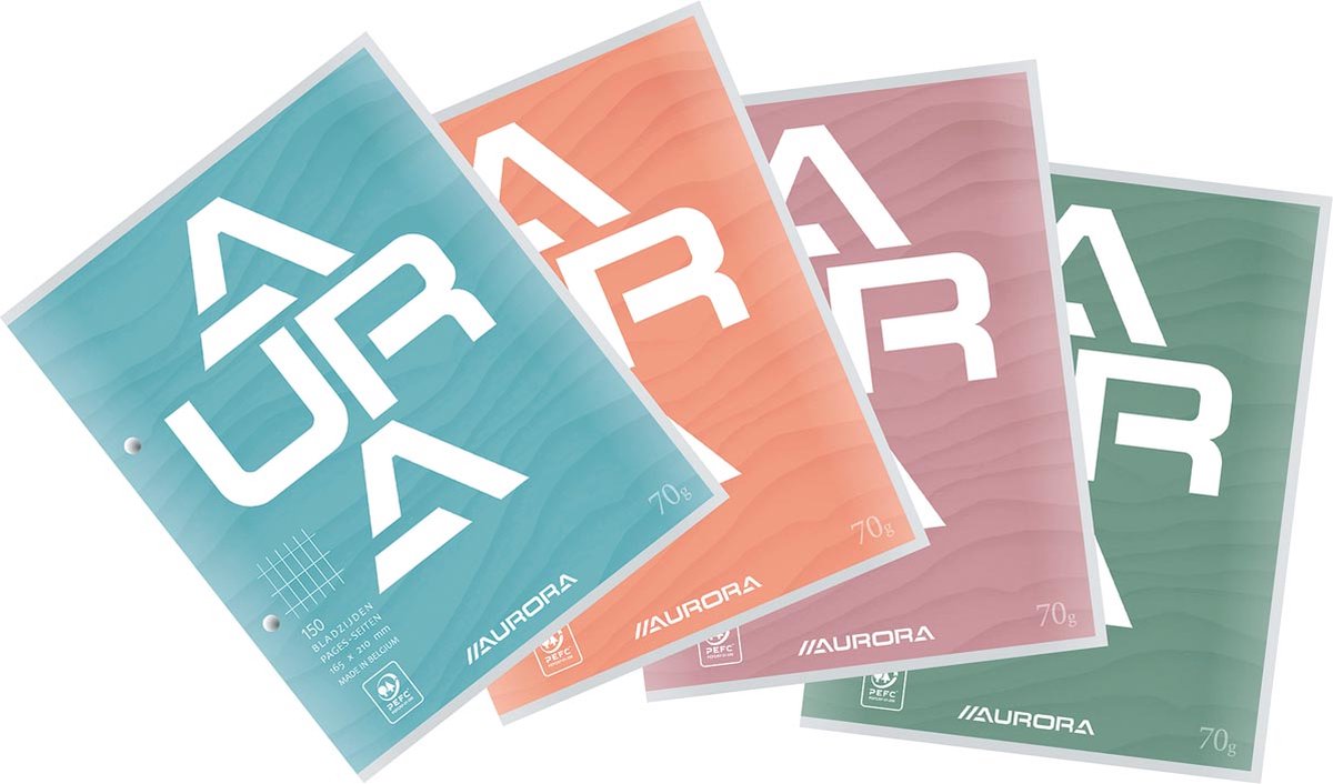Bloc de cours Aurora, ft 16,5 x 21 cm, 75 feuilles, perforation 2 trous, à carreaux commerciaux 10 pièces