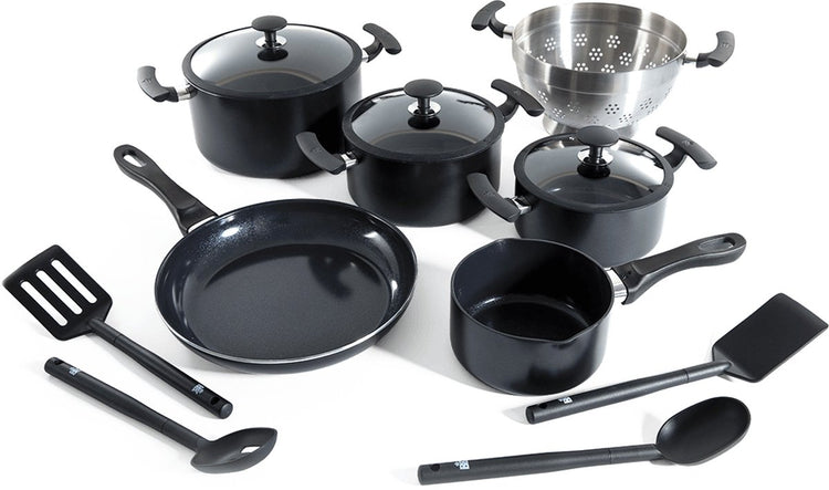 Set de poêles antiadhésives en céramique Bk Vivid 13 pièces - ø16-28cm - poêle - sauteuse - sans PFA - set de poêles à induction - passe au four jusqu'à 160°c - passe au lave-vaisselle - chauffe rapide - poignées froides - noir