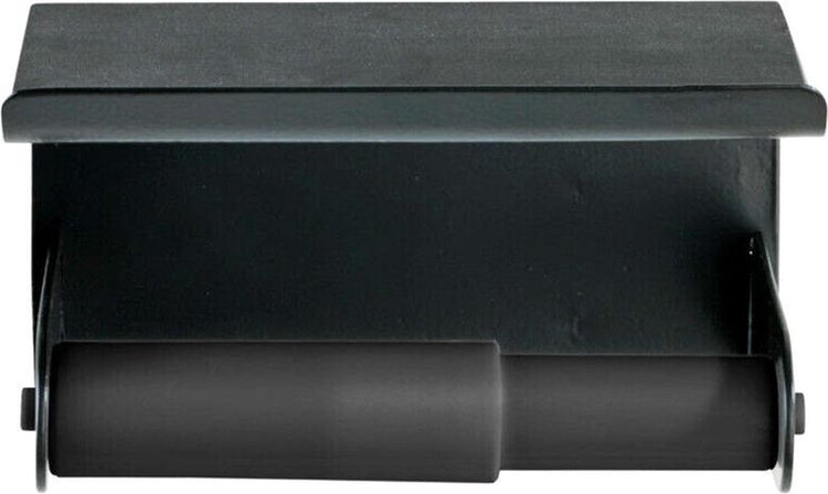 Wenko Porte-rouleau de papier toilette avec étagère classic plus noir noir mat - porte-papier toilette - porte-rouleau de papier toilette avec étagère - montage sans perçage