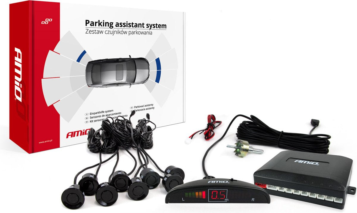 Amio capteur de stationnement système d'aide au stationnement LED avec 8 capteurs intégrés noir
