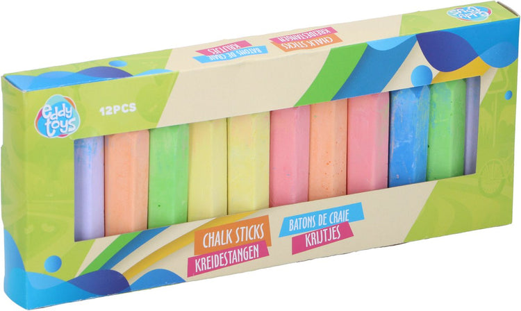 Eddy Toys Crayons 12 pièces - Craie de trottoir pour dessiner à l'extérieur - Craie pour trottoir et aire de jeux - Jeu de craies pour enfants - à partir de 2 ans