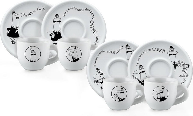 Tasses à café avec soucoupes Bialetti – lot de 4 – porcelaine – blanc – design italien original