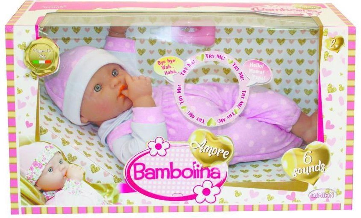 Poupée Dimian avec biberon et sons de bébé - amore - 36 cm.