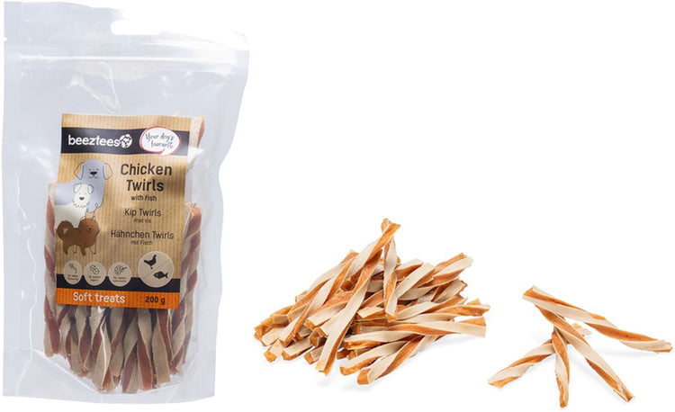 Beeztees friandises savoureuses tourbillons de poulet au poisson - biscuits pour chiens - friandises pour chiens - snacks pour chiens - 200 grammes