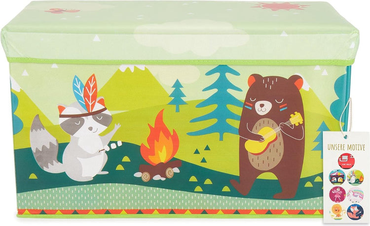 Bieco Coffre de rangement 2 en 1 banc animaux de la forêt - coffre à jouets avec fonction siège - boîte de rangement pour chambre d'enfant - 63 litres