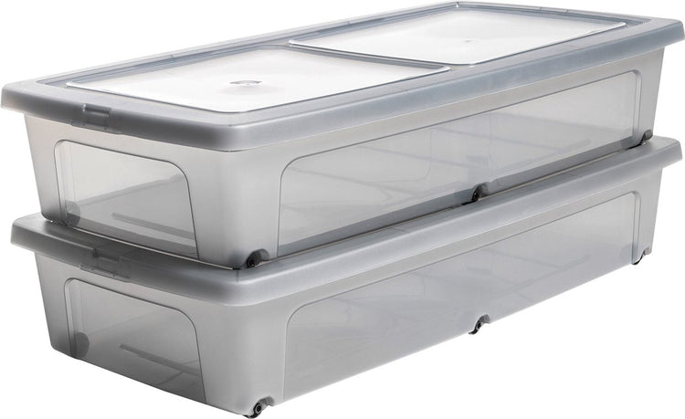 Boîte de rangement Iris clearbox - sous le lit - 35l - plastique - gris transparent - à roulettes - lot de 2