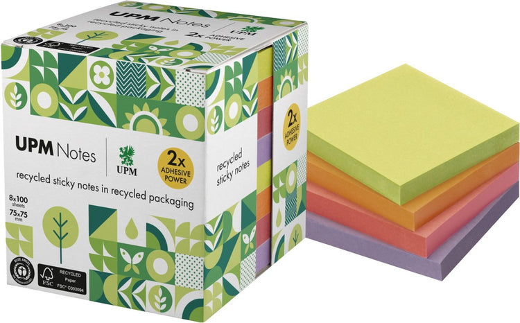 Notes d'information upm sticky notes - format 75 x 75 mm - couleurs assorties - 8 blocs mémo - in-5654-97ur-8
