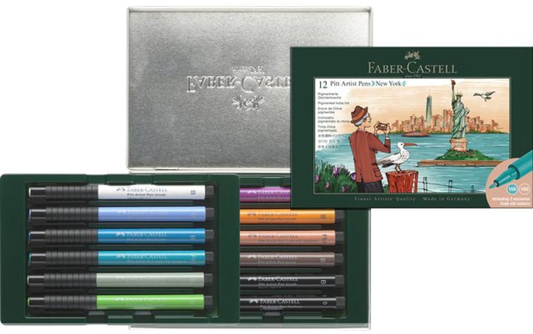 Stylo à dessin Faber-castell - pinceau pour stylo d'artiste Pitt - coffret cadeau 12 pièces - new york - fc-267135