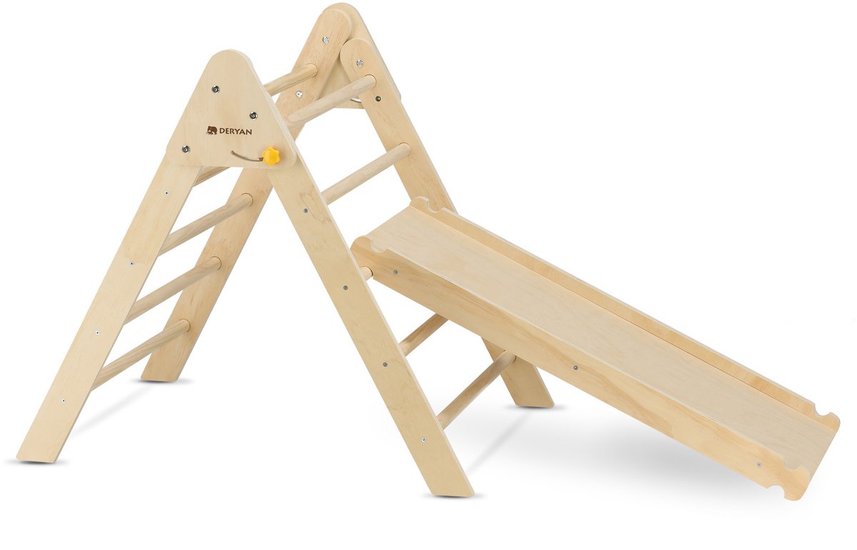 Ensemble mini portique de luxe Deryan - avec toboggan - pliable - bois