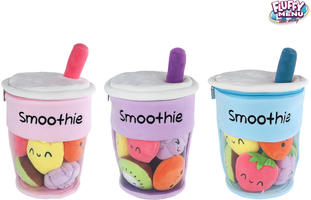 Menu moelleux peluche de câlins - tasse de smoothie avec fruits, 26 cm