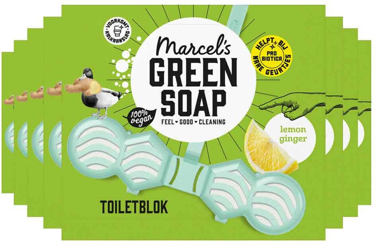 Bloc WC savon vert Marcel's - citron gingembre - 8 x 35 grammes