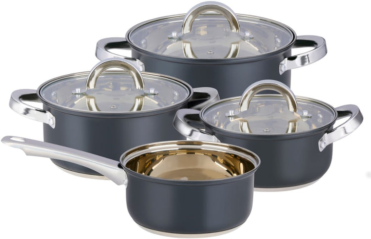 Alpina set de poêles à induction 4 pièces - casseroles en acier inoxydable avec couvercle en verre - set de casseroles adapté à toutes les sources de chaleur - set de casseroles - set de casseroles et poêles
