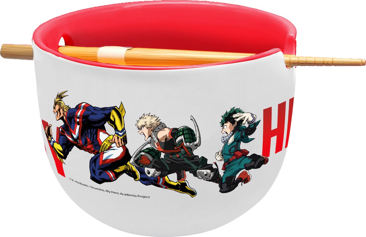 Stor my hero academia - bol de ramen deku, katsuki et tout-puissant avec des baguettes