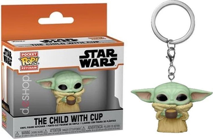 Poche de marchandise pop ! porte-clés : star wars le mandalorien - l'enfant avec tasse funko