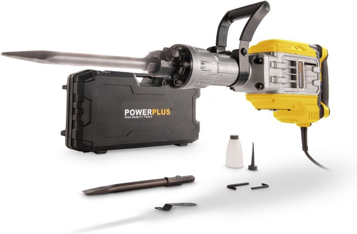 Marteau de démolition Powerplus powx11861 - 1700w - 60 joules - sds hex - réduction des vibrations - incl. mallette à outils avec roulettes et 2 burins - pour béton et pierre