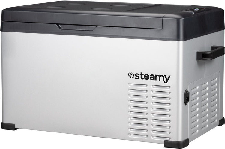 Glacière électrique à compresseur monozone Steamy -e - monozone - 27 litres - 12v et 230v - pour voiture et camping - argent