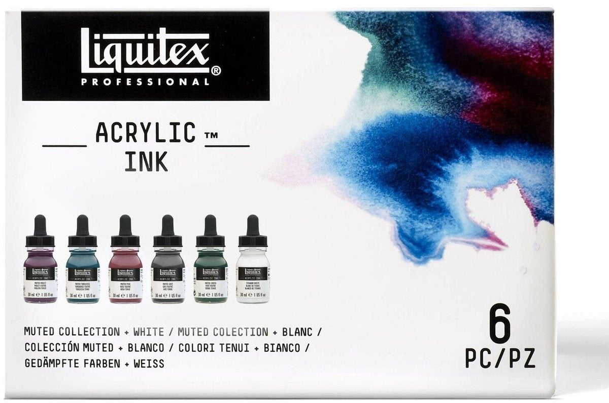 Liquitex 3699355 set d'encres acryliques professionnelles – collection sourdine + blanc de titane 6×30 ml – encre acrylique hautement pigmentée et résistante à l'eau