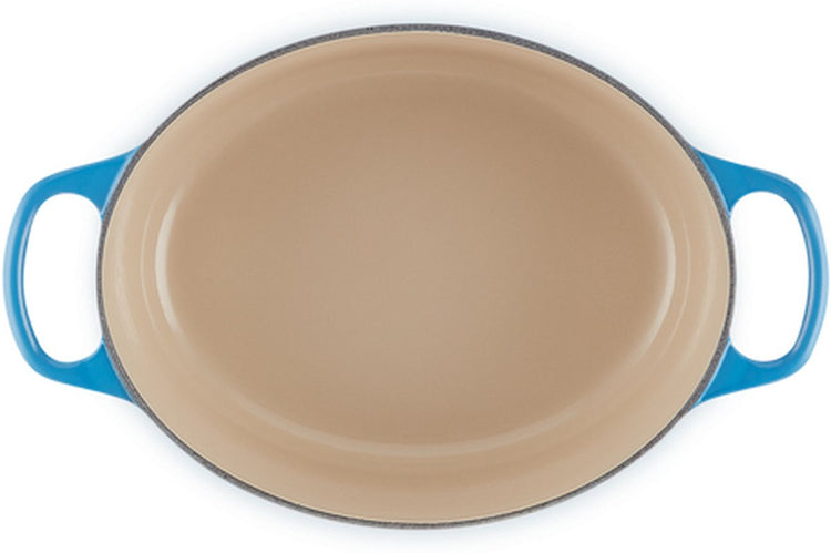 Poêle ovale azur signature Le Creuset – ø 31 cm 6,3 litres – grande poêle en fonte – design ovale bleu azur – parfaite pour les repas de famille ou les gros rôtis – tous feux dont induction