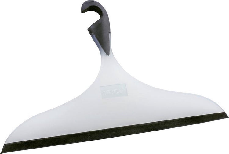 Wenko Essuie-glace de douche Loano xxl en plastique blanc et noir 34 cm de large - essuie-glace - extracteur de douche extra large avec crochet de suspension