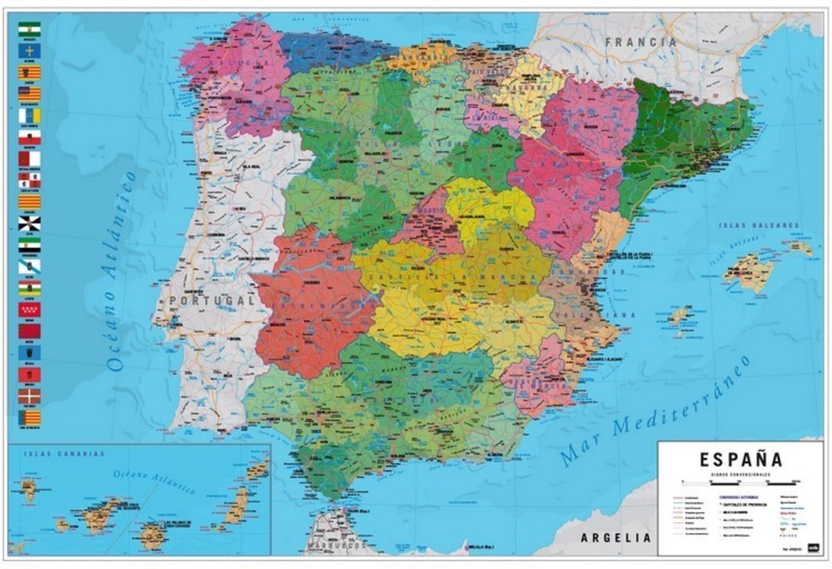 Grupo erik affiche carte espagne physique politique 91,5x61cm